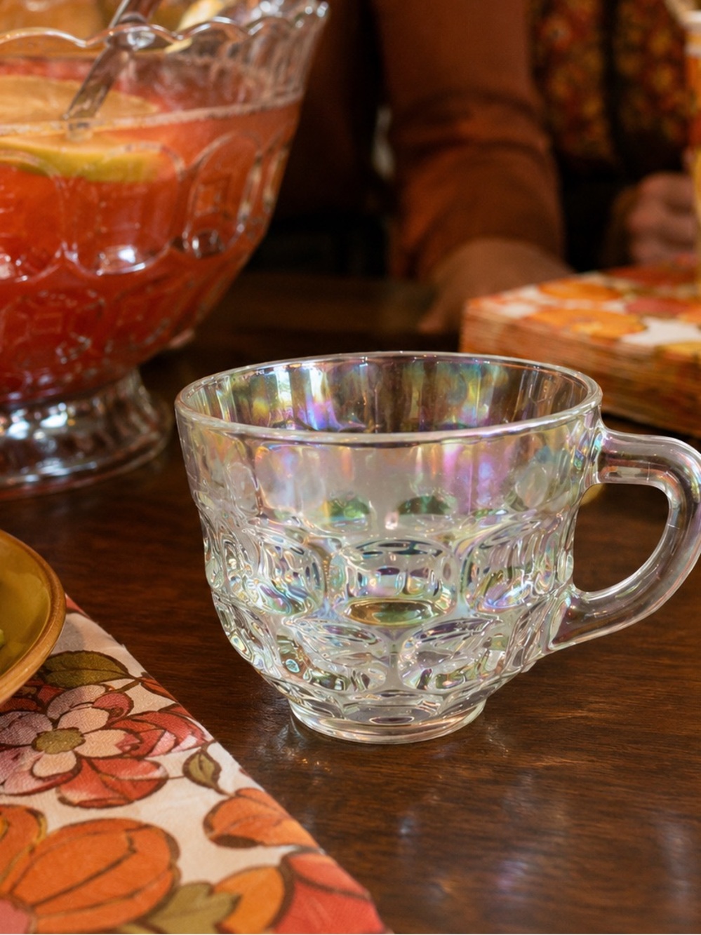 Vintage Federal Glass Yorktown Iridescent Punch Cup | Colonial Thumbprint Glass